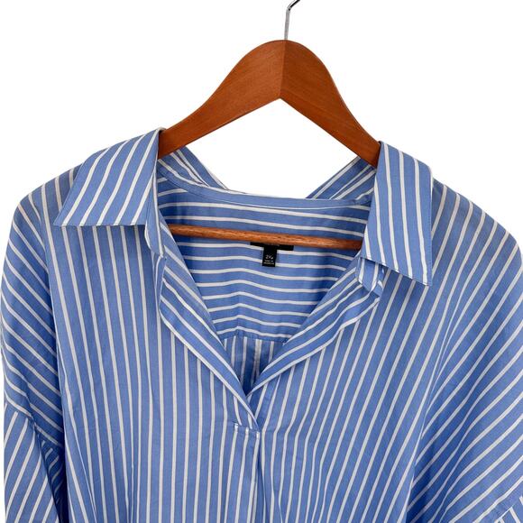 TALBOTS Plus Petite Blue & White Striped Cotton V Neck Poplin Top // 2X Petite - Picture 2 of 7